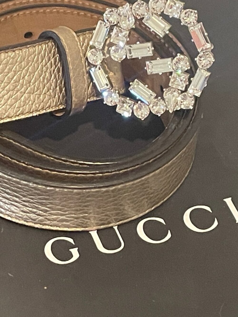 GUCCI~354381Crystal Embellished Interlocking G Leather Belt - Picture 3 of 10